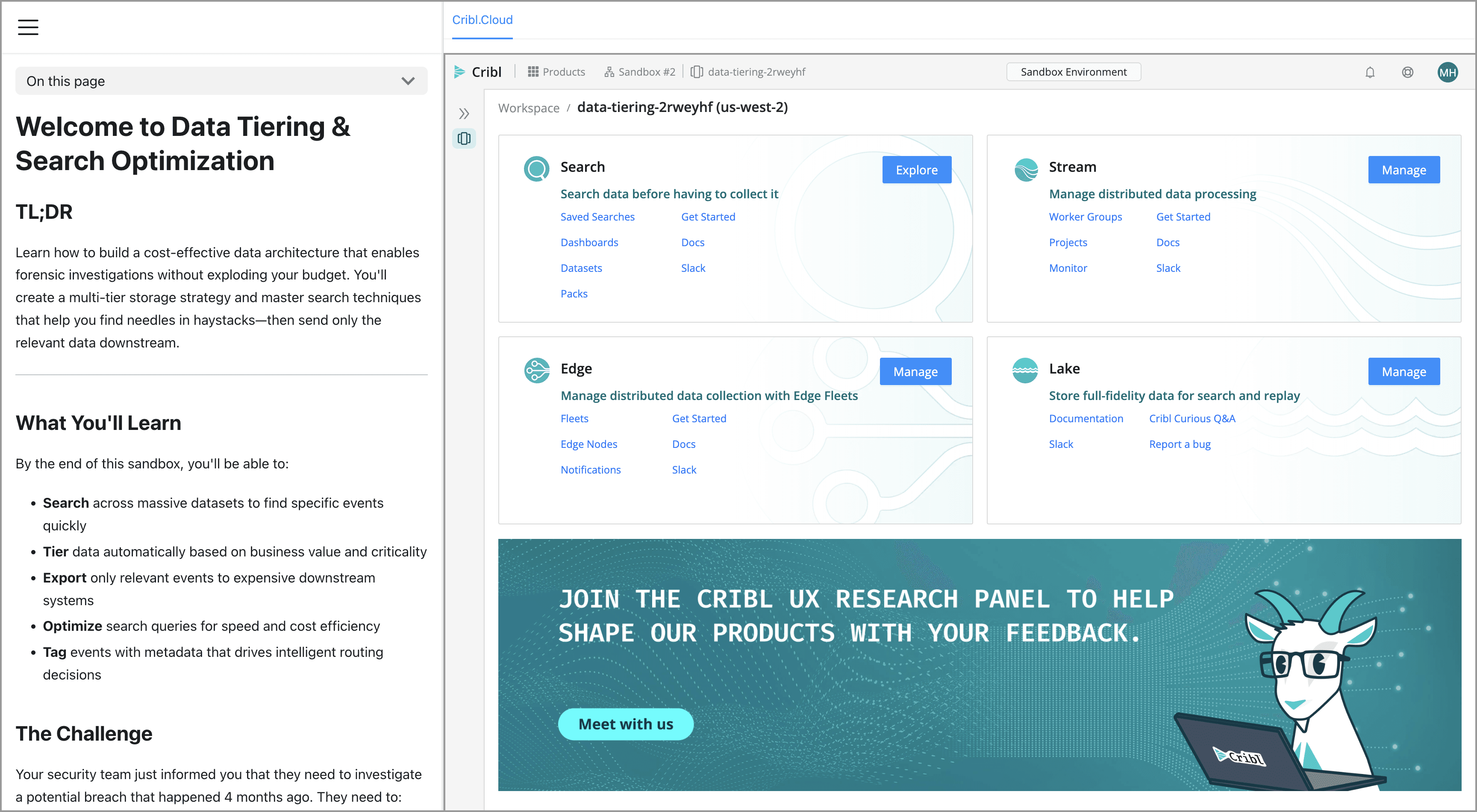 Data Tiering Sandbox Screen Data Tiering Sandbox Screen
