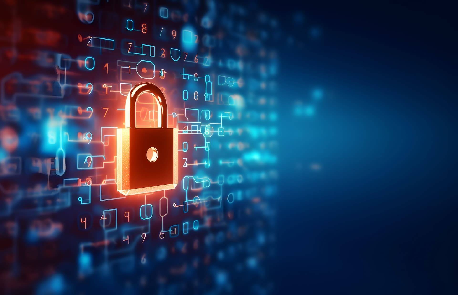 Lock on circuit pattern. Concept of data security and cybersecurity. AI generated