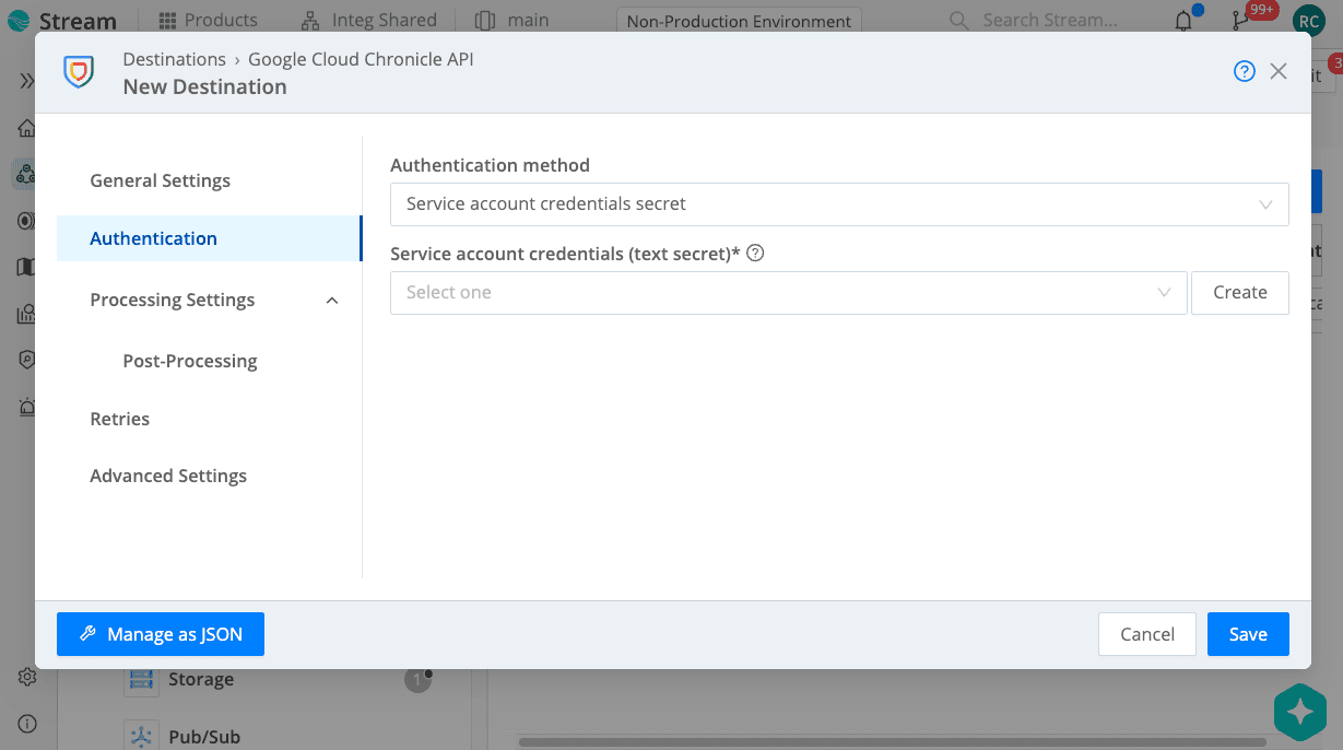 Screenshot -SecOps Cribl Auth Tab