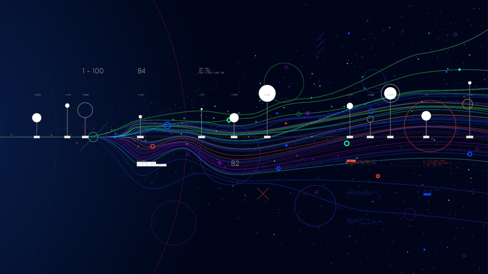Big data concept, vector line graph of information flow node base programming