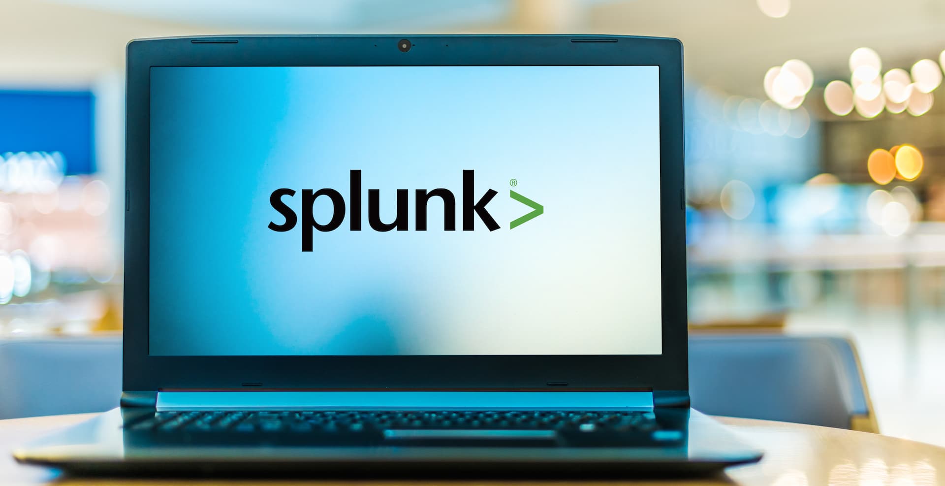 Laptop computer displaying logo of Splunk
