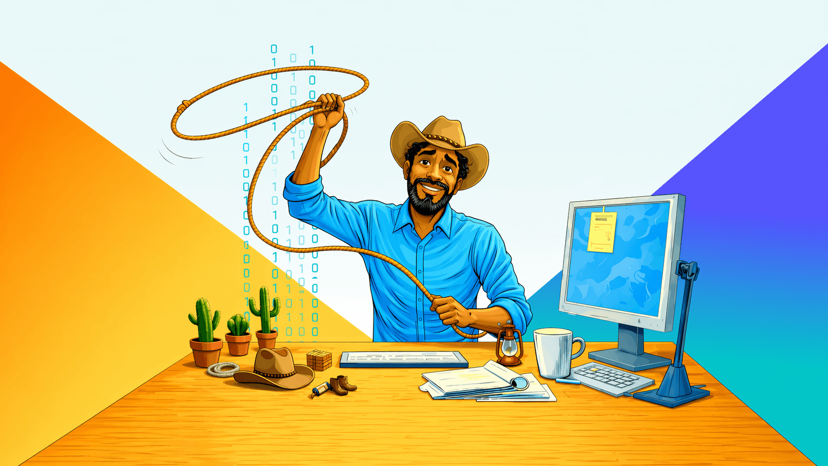 Central logging cowboy with lasso