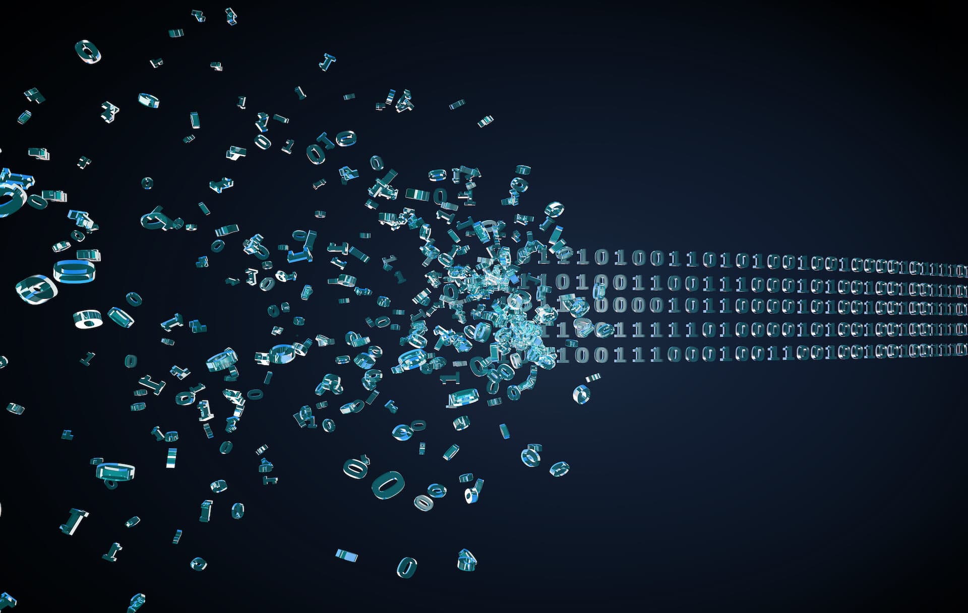 flowing binary code in the dark