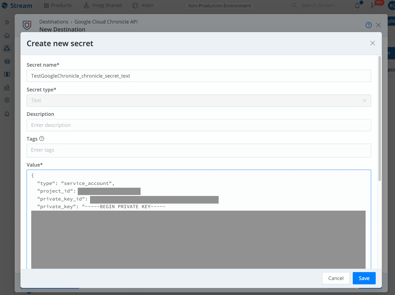 Screenshot - SecOps Cribl Create Secret