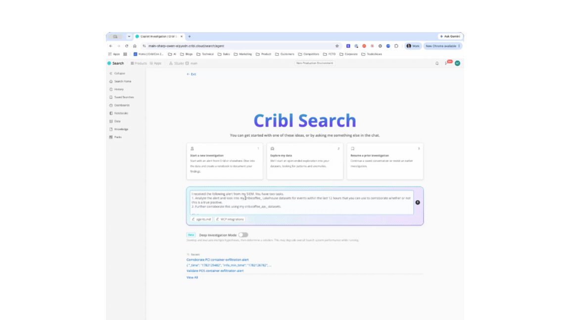 Search Investigation Demo Screen