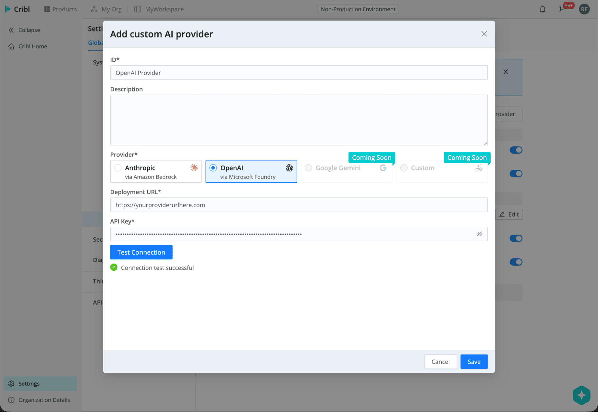 Bring Your Own Model (BYOM): Power Cribl AI with your preferred backend img2