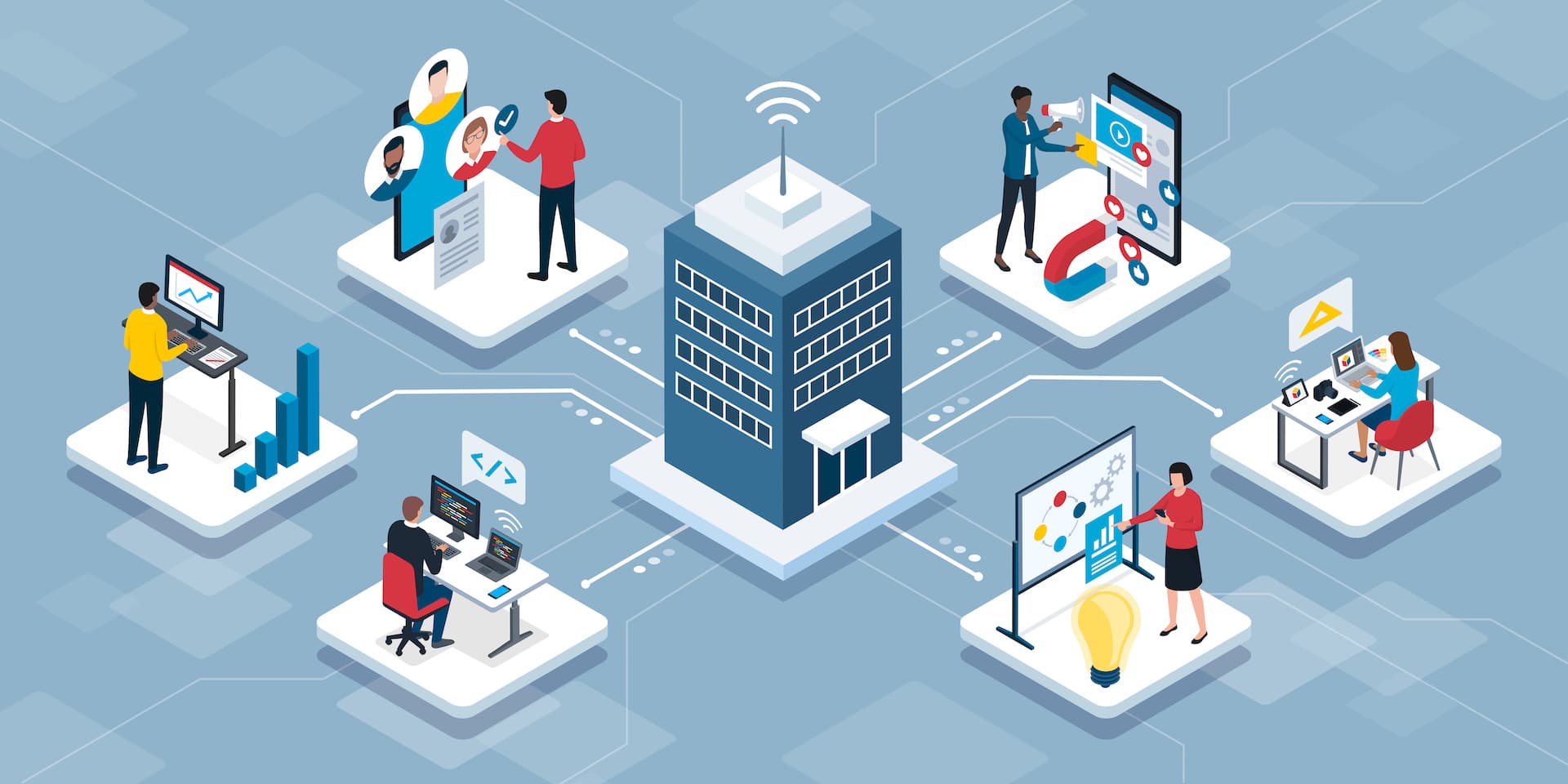 People connecting online and working remotely