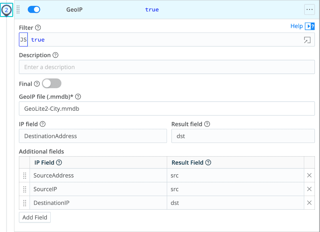 GeoIP config for source/destination IP metadata