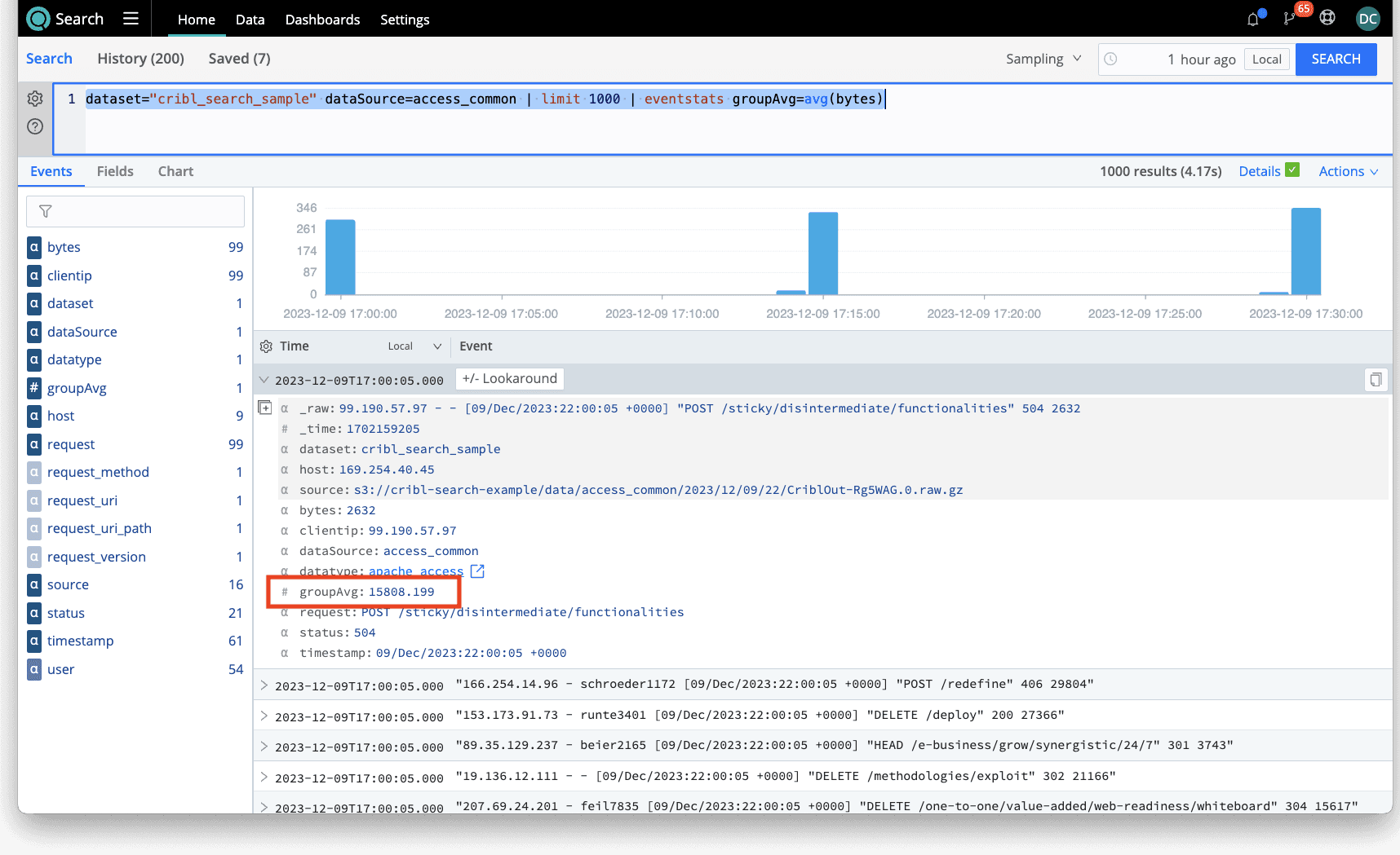 Generating and Comparing Statistics with Eventstats in Cribl Search