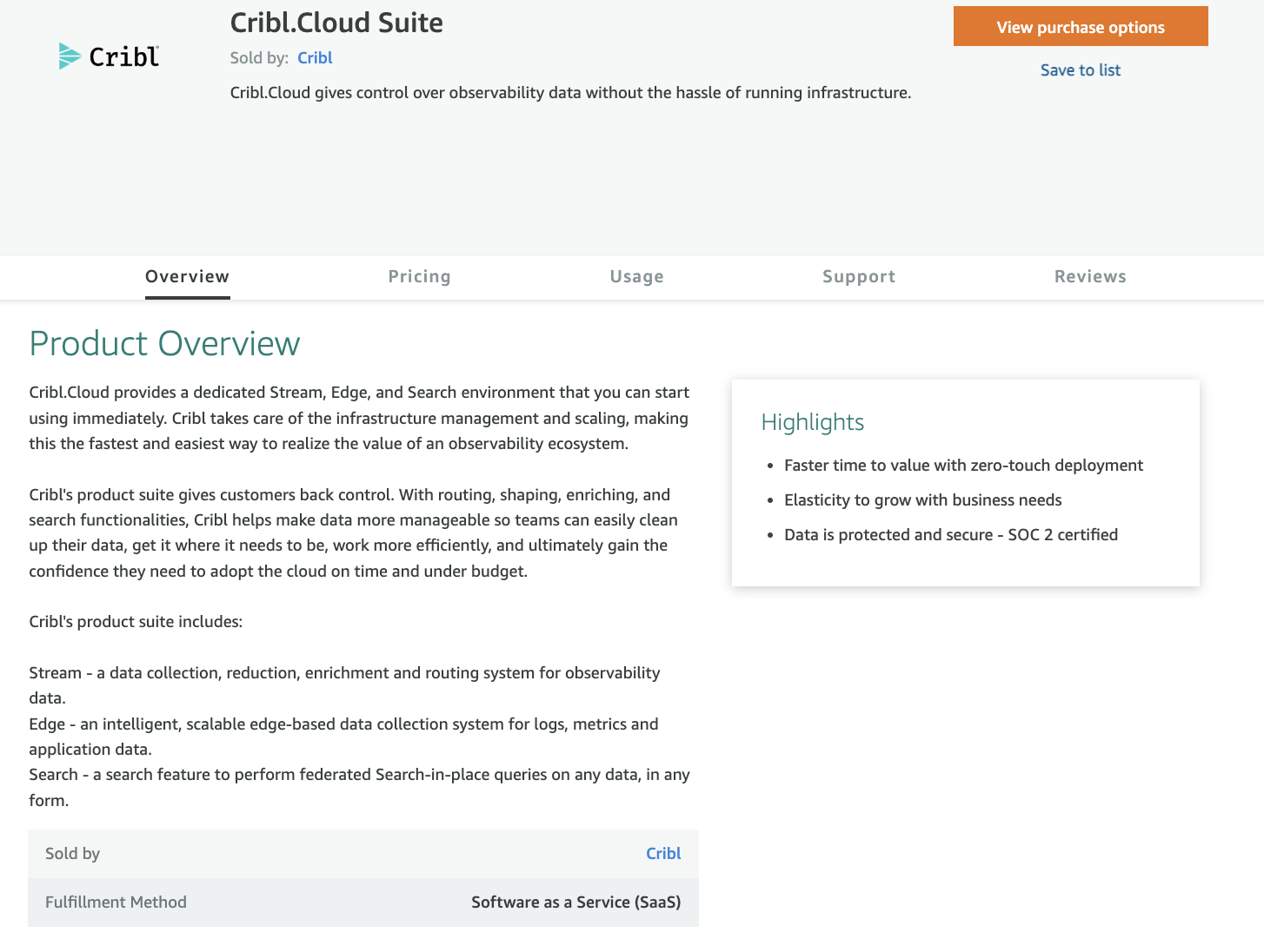 Cribl.Cloud AWS Marketplace